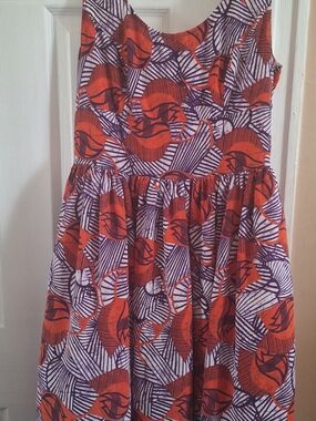 eshakti Orange and Purple Printed Circle Skater Skirt